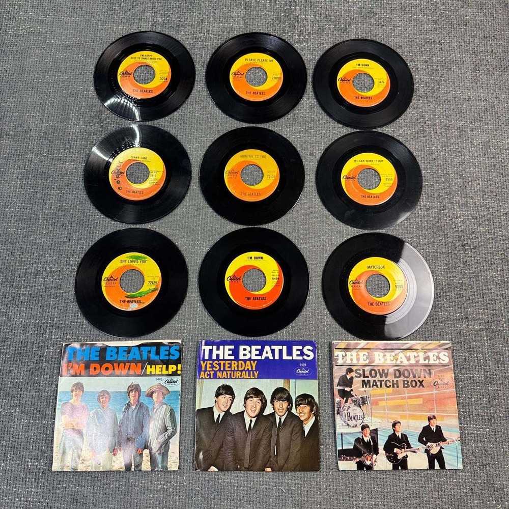 The Beatles 45 RPM Vinyl Record Lot 9pc Capitol Help Yesterday 7" Vintage
